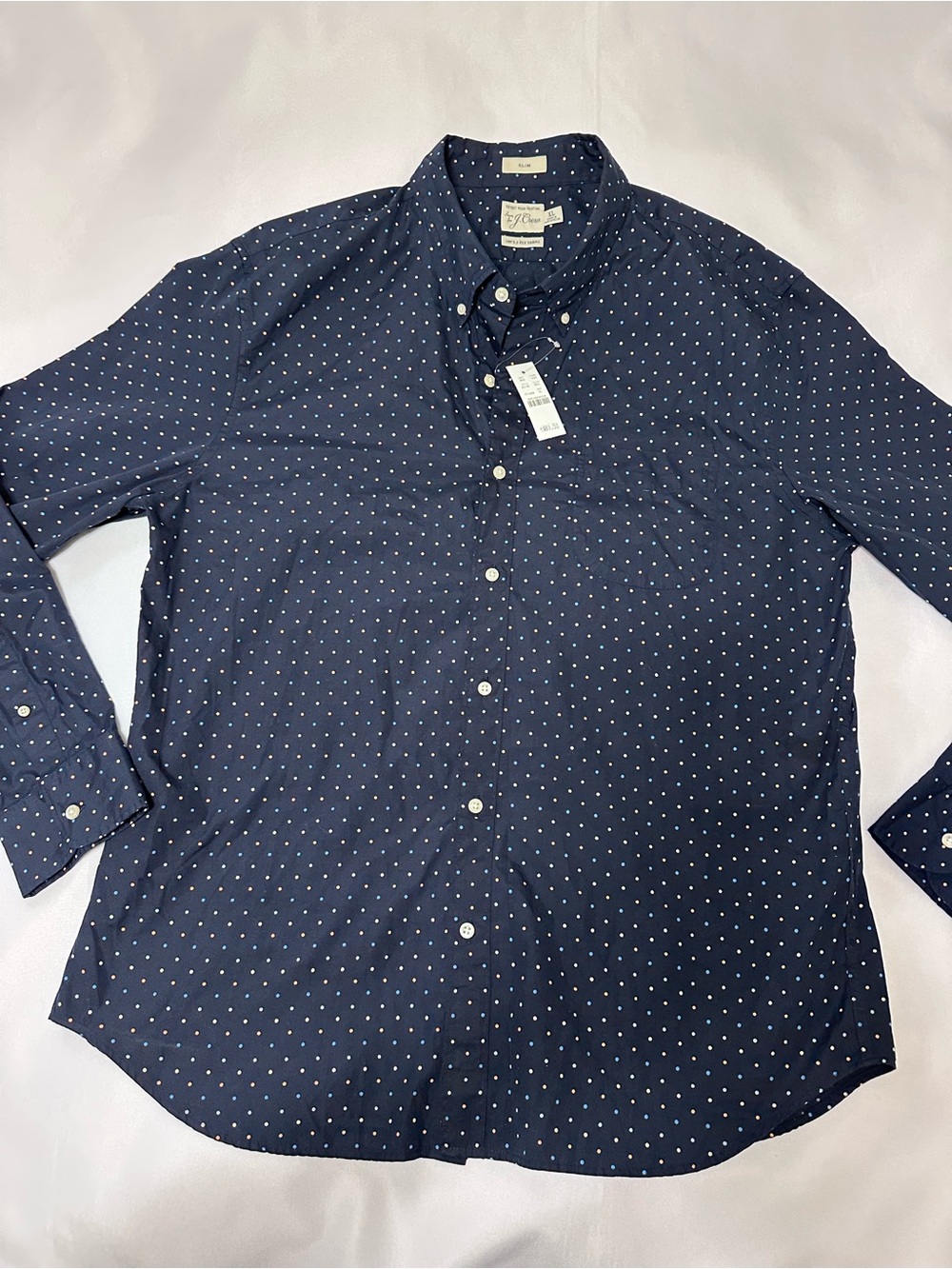 J.Crew NWT Men’s dress shirt Navy Dot Button Down slim fit size XL